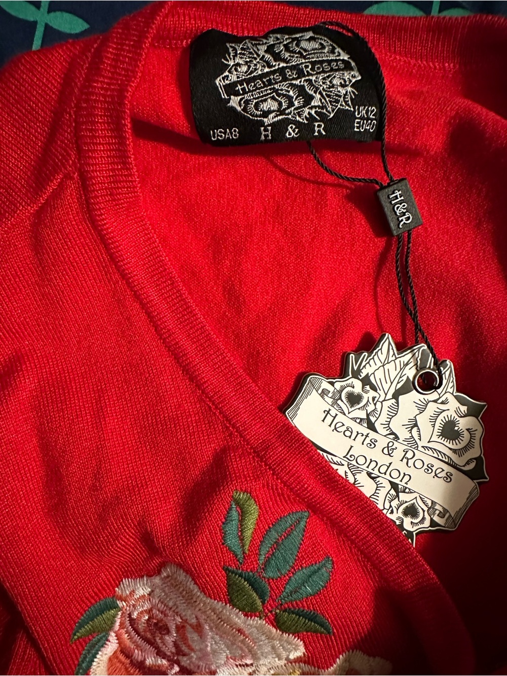Hearts & Roses Cardigan in Red - Picture 8 of 8